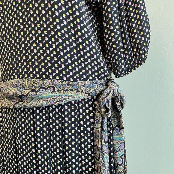 Vintage 80s Tarus II Women’s 10 Victorian Tie Midi Dress Cottagecore Floral USA - Picture 4 of 14